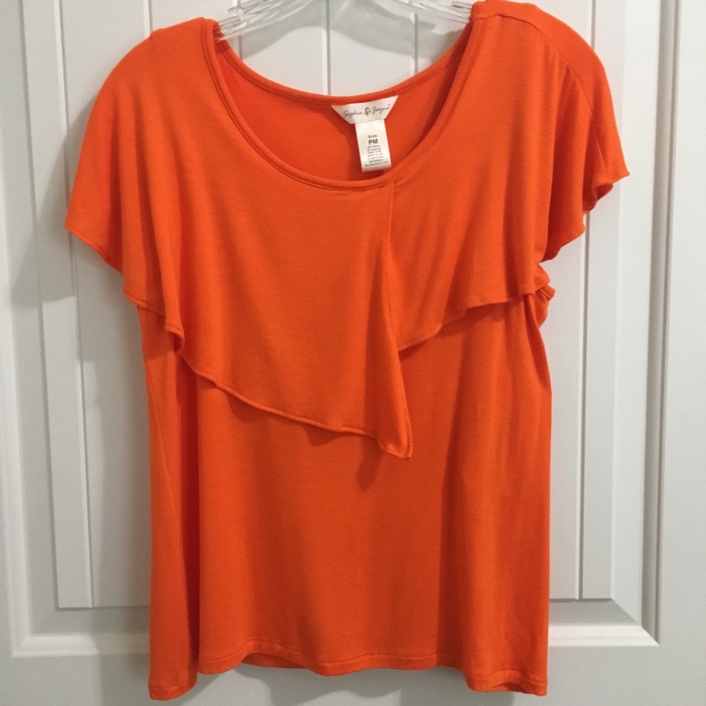 PM Orange Asymmetrical Draped Collar Stretch Tank Top Sophia Jayne
